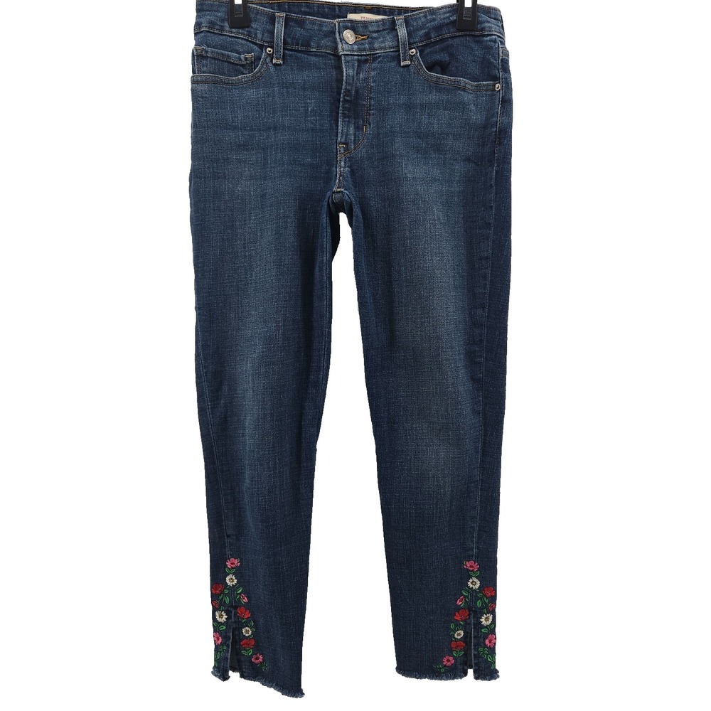 Levis 711 Women Skinny Jeans Size 28 Embroidered Ankle Frayed